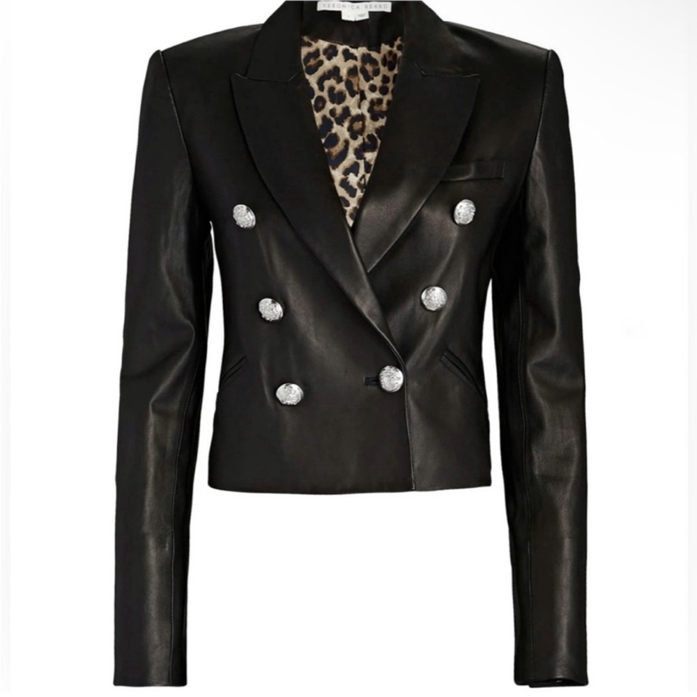 Veronica Beard cropped black leather jacket size 4